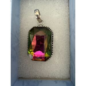 Artisan made mystic topaz silver-tone large pendant, new.